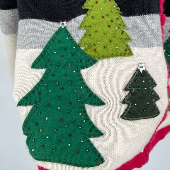 Vintage 90s Merry & Bright Christmas Tree V-Neck Cardigan S - Picture 4 of 8